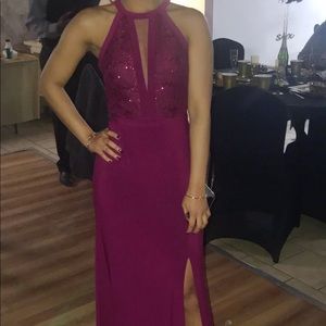 Burgundy High Neck Dress